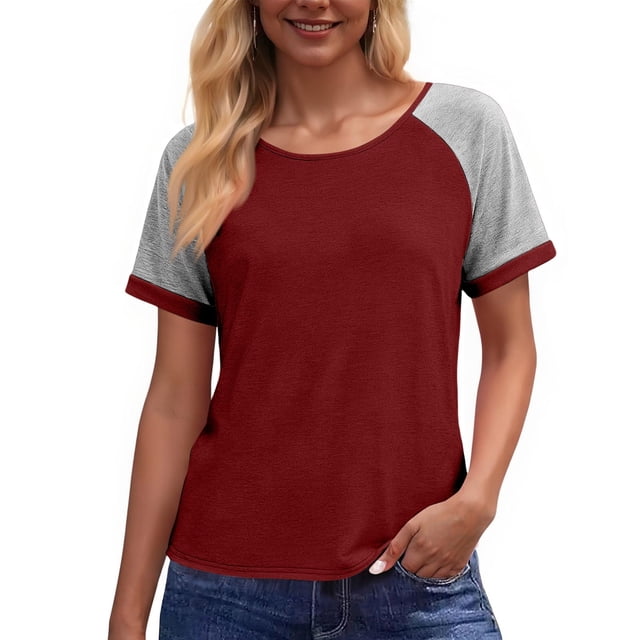 Camisas de Cuello de Tripulación de Manga Corta para las Mujeres Casual Cuello Redondo Top de Manga Corta Tejido Súper Suave para el Verano