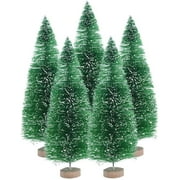5Pcs Artificial Mini Christmas Trees, 4.9Inch Miniature Sisal Frosted Christmas Trees Mini Pine Tree with Snow and Wood Base for Xmas Holiday Party Tabletop Decor