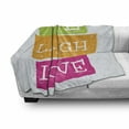 thumbnail image 3 of Saying Soft Flannel Fleece Throw Blanket, Live Laugh and Love Words on Lively Colored Frames with Grunge Effect, Cozy Plush for Indoor and Outdoor Use, 50" x 70", Lime Green Orange Pink, by Ambesonne, 3 of 6