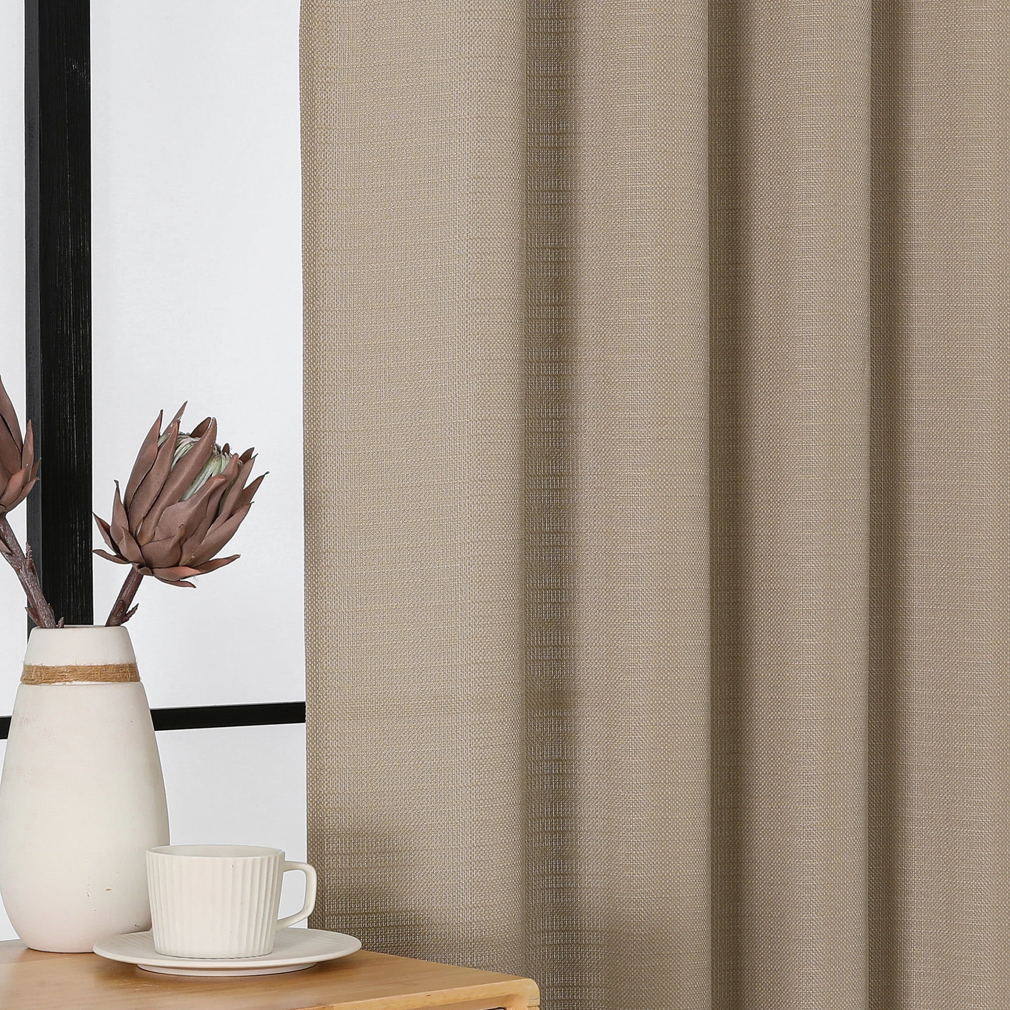 OVZME Bethany Camel Curtains 63 Inch Length 2 Panels, Solid Soft Airy Light Filtering Window Shades Faux Linen Textured Semi Sheer Farmhouse Curtains for Bedroom Living Room, Each 40"Wx63"L