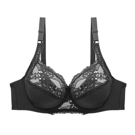 Hxshgdsn Womens Lace Bras Plus Size Sheer Lingerie Push Up Padded Unlined Lift Up Underwire Everyday Comfy Balconette Demi Bras Black 3 44C