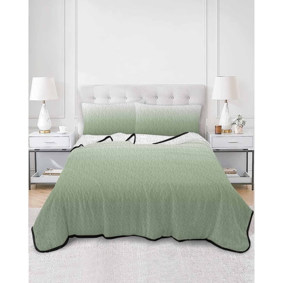 Quilts King Size, Sage Green Ombre Soft Comforter Bedding Set for Bed, Modern Sage Green Abstract Art Lightweight Quilted Bedspread with Pillow Cover(2 Pieces) for All Season, 96x106 Inch