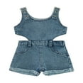 thumbnail image 1 of Barboteuse en Denim pour Filles, Combinaison Sans Manches, Salopette Ajourée, 1 of 6