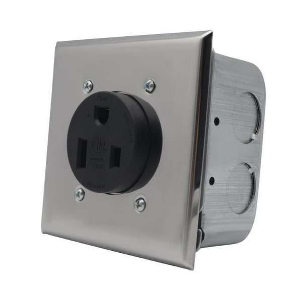 Commercial NEMA 14 50R 50 Amp 250 Electric Power Outlet with Strong Metal Housing Receptacle Square Flanges for Appliances