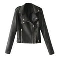 thumbnail image 3 of AXXD Jackets for Women, Faux Leather Jacket Women Notch Lapel Long Sleeve Zip Turndown Solid Color Coat Jacket Black Size XL(US:10), 3 of 5