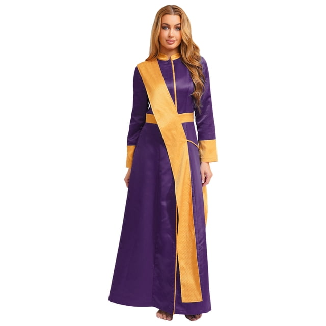 TSSOE Robe de Prêtre d'Halloween pour Femmes Robe Cosplay à Manches Longues avec Écharpe Tenues de Pasteur Violet P