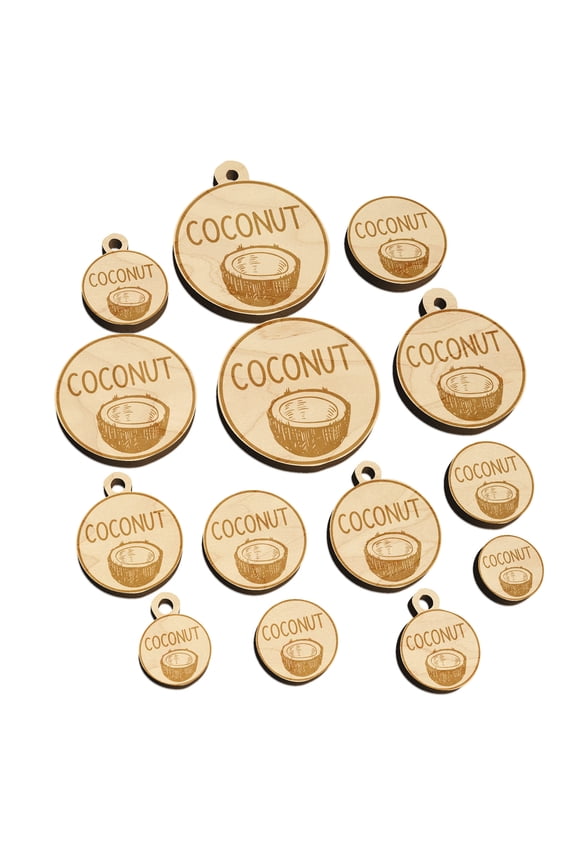 Coconut Text with Image Flavor Scent Wood Mini Charms Shapes DIY Craft Jewelry - No Hole - 14mm (26pcs)