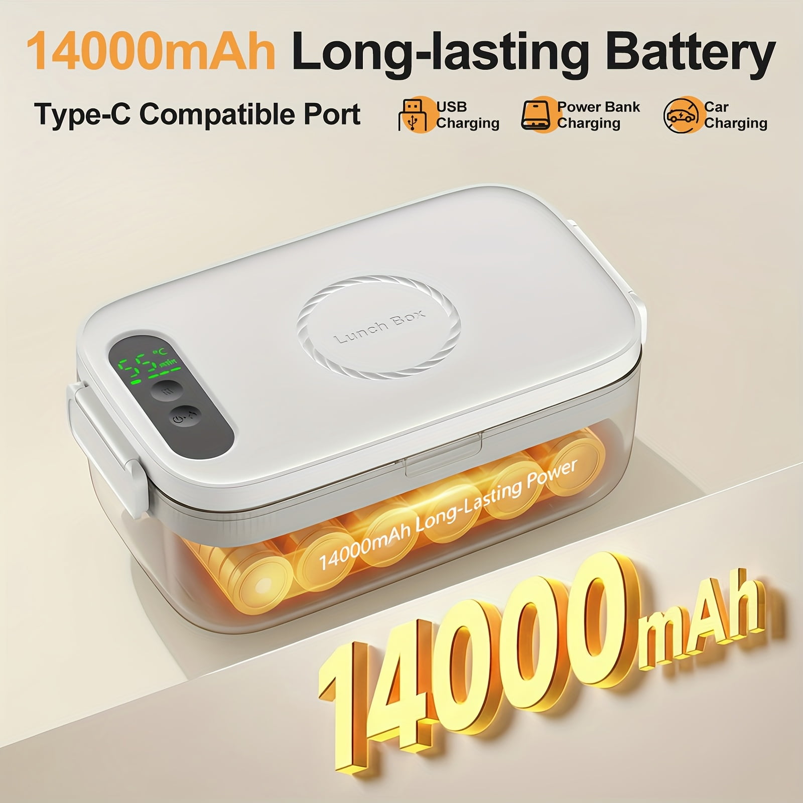Cordless Electric Lunch Box, Battery-powered Heating Lunch Box, Food Heating 33.81oz Adjustable Heating Time, Equipped With Tableware And Insulating Bag, Suitable For Trucks, Camping, And Offices