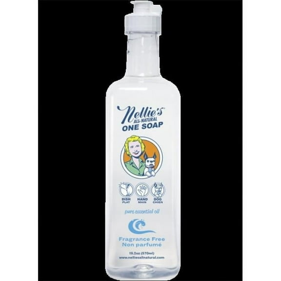 Nellie's One Soap - Fragrance Free - Gentle Multi-Purpose Cleaner for Dishes, Surfaces, and Hands - Plant-Based and Soft on Skin - 19.2 ounces