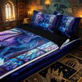 thumbnail image 3 of Erosebridal Twilight Ice Dragon Print Zipper Twin Comforter Sets with Fitted Sheet and 2 Pillowcases,Cathedral Glass Window Accent Zipper Bedding Set,Purple Blue,4-Piece,Black Reversible, 3 of 6