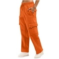 thumbnail image 2 of CQONEPT Womens Cargo Pants Fleece Drawstring Wide Leg Sweatpants Elastic Waist Hiking Workout Trousers with Pockets Orange S, 2 of 6