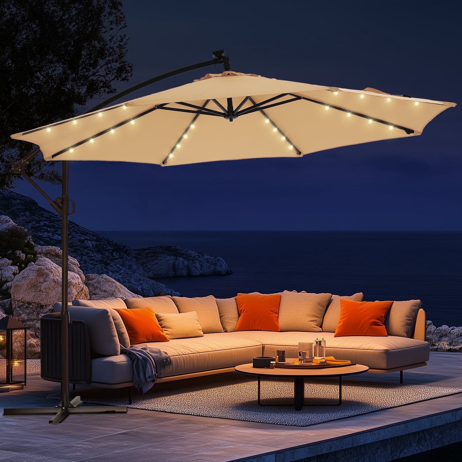 brooke folding wall mounted 10 ft patio umbrella AECOJOY 10ft Solar LED Outdoor Umbrella, Rectangular Large Offset Cantilever Umbrellas with 180° Rotation Sun Awning for Deck Pool Garden Backyard, Save Space, Grey : Patio, Lawn resistant polyester fabric ensure durability against sun and light rain 10' Offset Umbrella | Montgomery