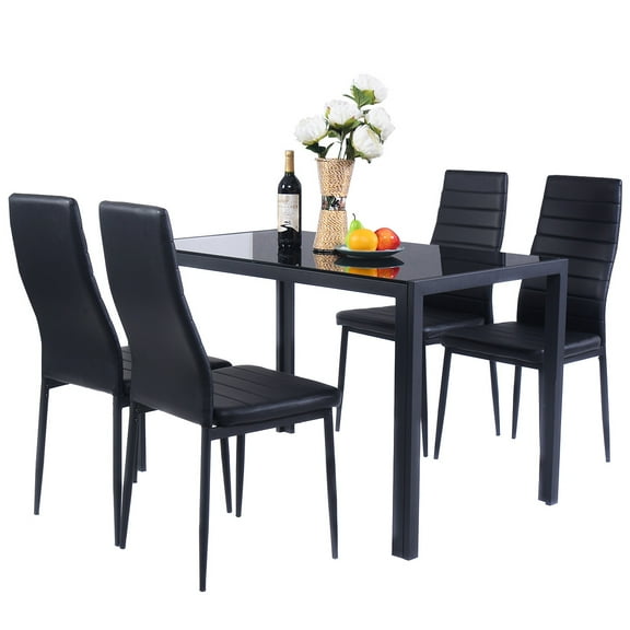 Topbuy 5 PCS Kitchen Dining Table Set Breakfast Furniture w/ Glass Top  Padded Chair