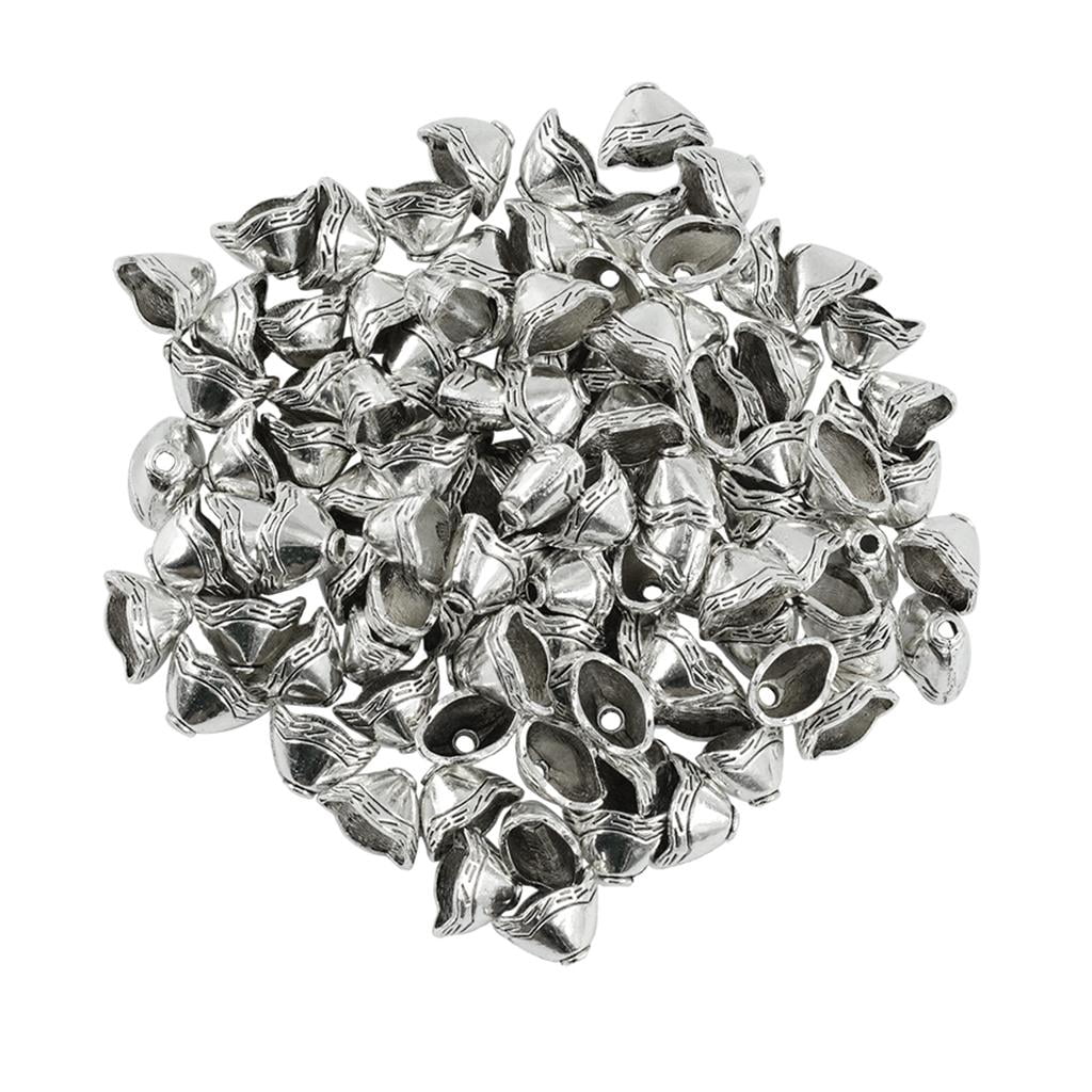 Milageto 2x100 Pieces Beads Cap Tassel End Cap Jewelry Making Findings Antique , Antique Silver, 4 Pcs
