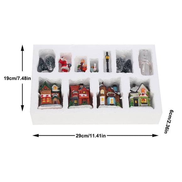 pitrice 13 Pieces Christmas Village Decoration Santa Town Luminous Villages LED Art House Collection Room Decor Ornament Present