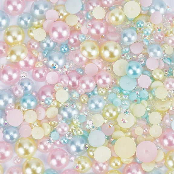 Flatback Pearls and Rhinestones Set 3mm-10mm Mixed Size Pink Blue Yellow Half Round Flat Back Resin Rhinestone Multi Color Bulk for Crafts Art Face Jewelry Nail Shoes Decoration Makeup diy making