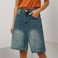 thumbnail image 2 of MIXUE Shorts For Women Summer Solid Color Retro Distressed Denim Loose Straight Leg 5 Pocket Hot Womens Shorts Holiday Wear,Blue,XXXL, 2 of 9