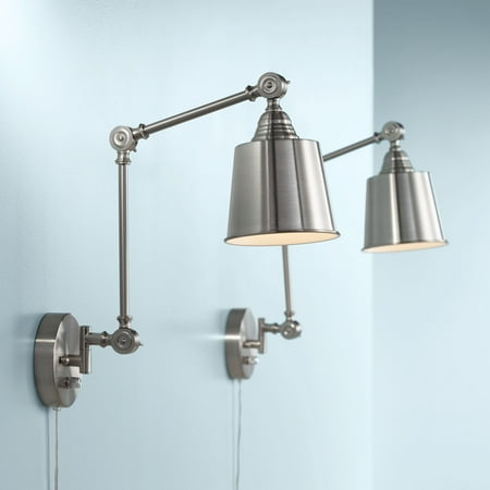 Wall Mounted Lamps For Bedroom Reading 360 Lighting Modern Wall Lamps Plug In Set of 2 Brushed Nickel for Bedroom Living Room Reading ()