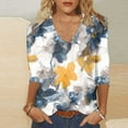 thumbnail image 2 of DeHolifer Womens T Shirt V-Neck 3/4 Sleeve Marble Print Loose Casual T Shirt Summer Fashion Blouse Tops Yellow L, 2 of 5