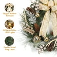 thumbnail image 3 of JoanKaren 24in Lighted Pre-Lit Christmas Wreaths with Timer,20 Light Flower Bowknot Pine Cones Balls Candy for Front Door Wall Decor,Champagne Gold, 3 of 8