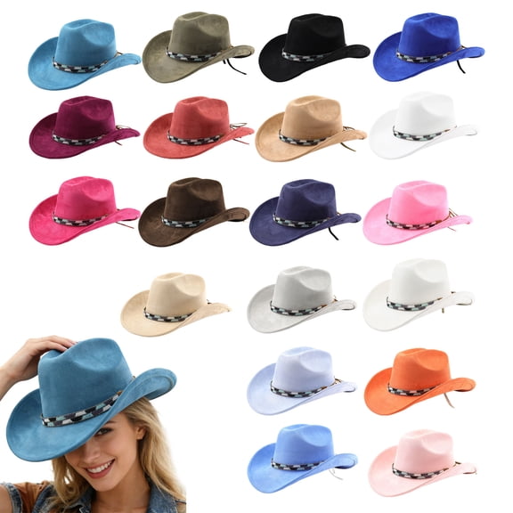 Lispipm Western Cowboy Hat for Women and Men Summer Outdoor Unisex Wide Brim Felts Hats Ladies Travel Windproof Suede Caps Green