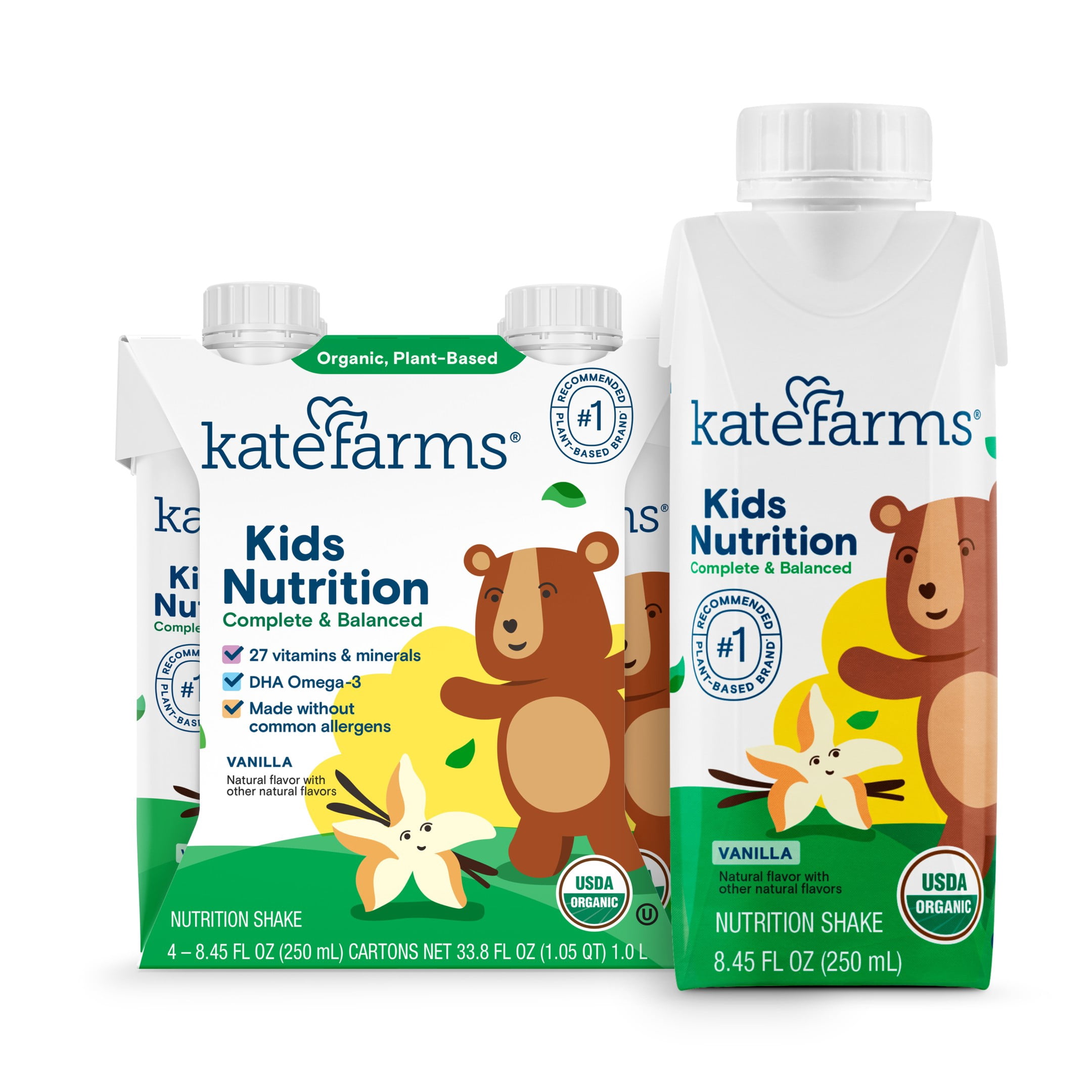 (4 pack) Kate Farms Kids Nutrition Shake, Vanilla, 4 Pack, 8.45 fl oz