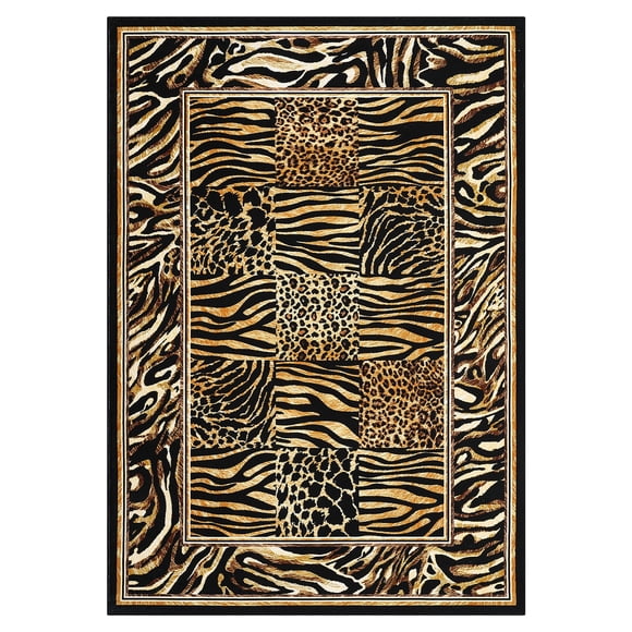 Leopard Print Area Rug, Washable Low Pile Carpet with Non-Slip TPR Backing, Soft Patchwork Rug for Living Room, Bedroom, Dining Room & Office – Brown