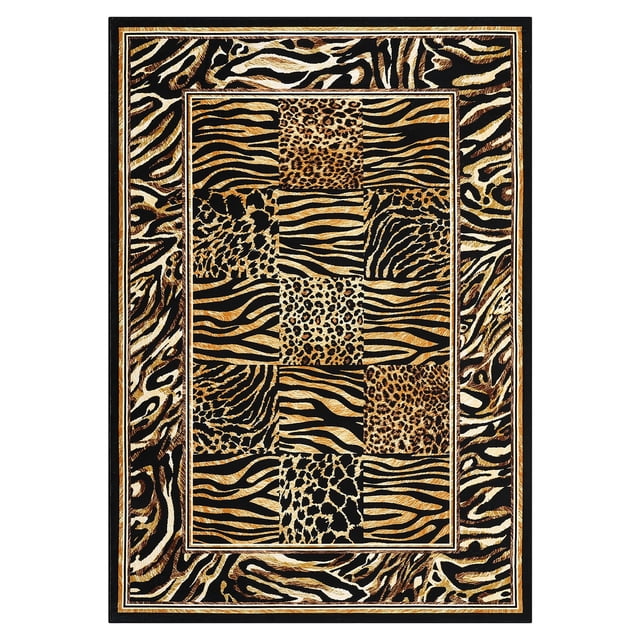 Leopard Print Area Rug, Washable Low Pile Carpet with Non-Slip TPR Backing, Soft Patchwork Rug for Living Room, Bedroom, Dining Room & Office – Brown