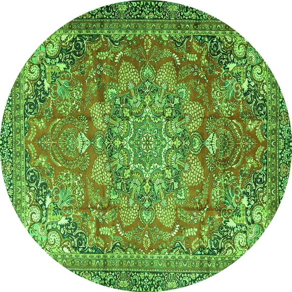 Ahgly Company Indoor Round Medallion Green Traditional Area Rugs, 8' Round