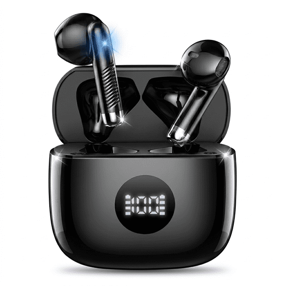 Audífonos Inalámbricos, Audífonos Intrauditivos Bluetooth 5.4, Estéreo Hi-Fi 4 ENC con Micrófono con Cancelación de Ruido, 40H de Reproducción con Pantalla LED Dual Audífonos Impermeables IPX7,