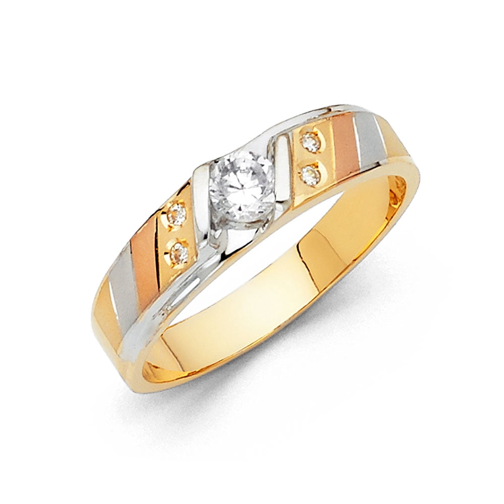 Jewels By Lux - Jewels By Lux 14K Gold Ring Round Cubic Zirconia Mens ...