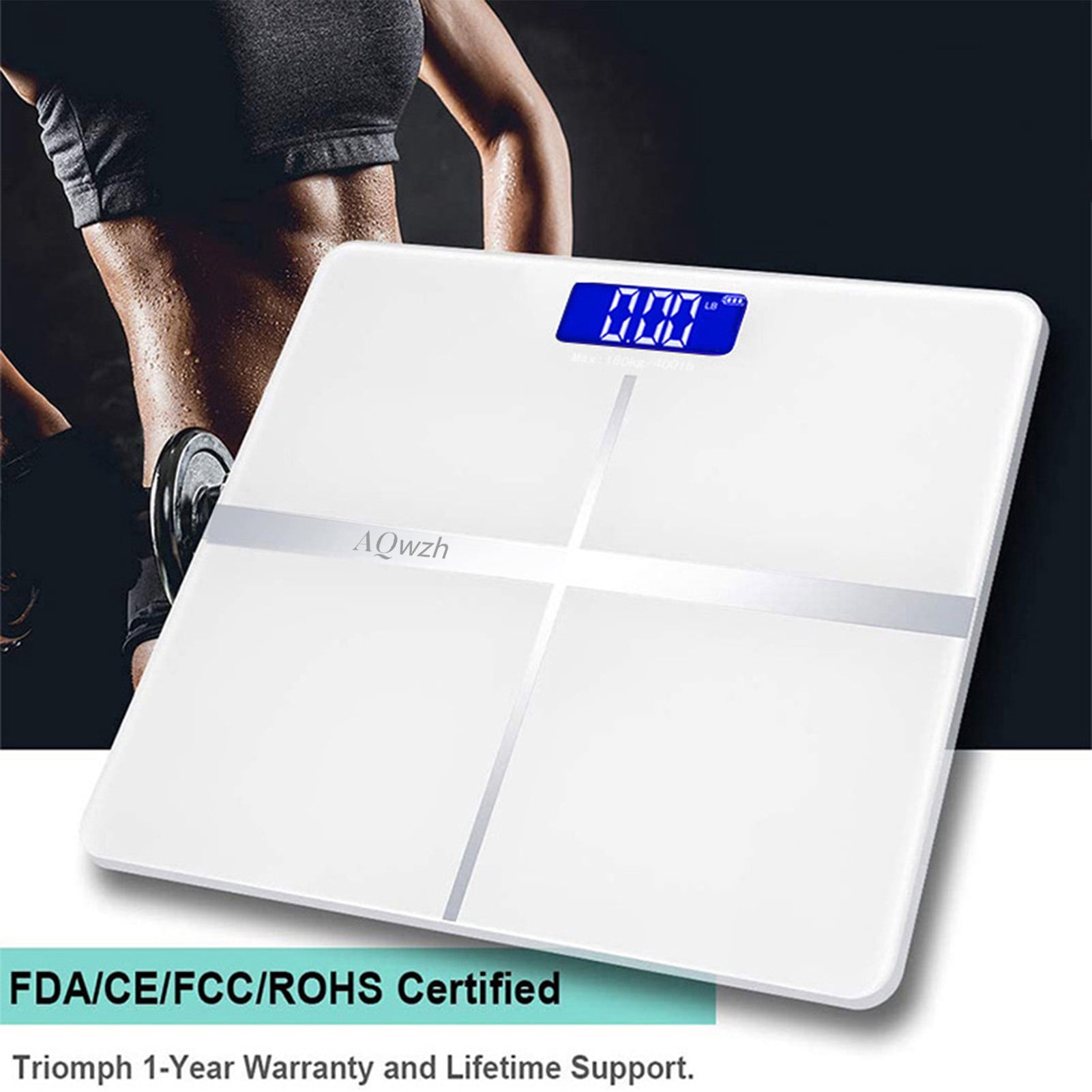 Body Weight Bathroom Scale with Step-On Technology, 396 Lb, Body Tape Measure Included, Silver