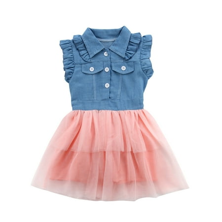 Denim Girls Dress - Toddler Kids Baby Girl Summer Clothes Denim Tulle Tutu Princess Party Dress Sundress 2-7Y