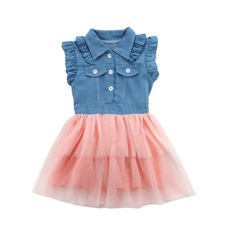 Toddler Kids Baby Girl Summer Clothes Denim Tulle Tutu Princess Party Dress Sundress (Best Dresses For Summer Travel)