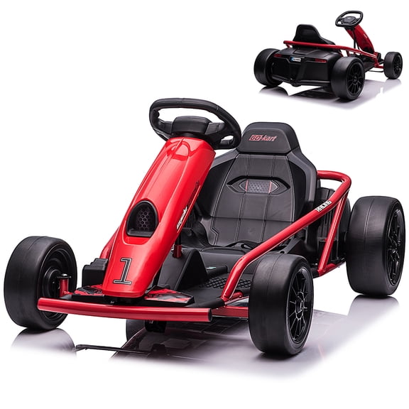 24V Kids Electric Go-Kart, 8.MPH Max Speed, 2 Speed, Drift Ride-On Car with Seat Belt, Music & Horn, 155 Lb Capacity, Ages 8-12, Red