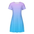 thumbnail image 5 of Sakmal Blue Casual Summer Dresses for Women Mid-Length Crew Neck with Pocket Short Sleeve Gradient Loose Fit Basic Shift Dress, 5 of 5
