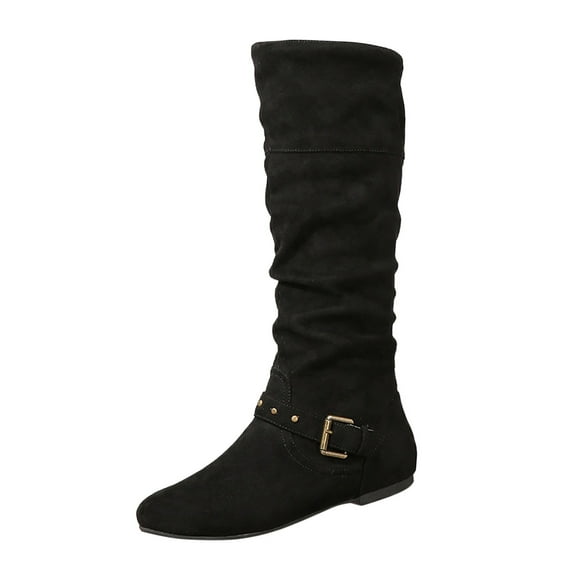 WEAIXIMIUNG Womens Short Boots Low Heel Wide Width Women Vintage High Sleeve Fashion Boots Classic Versatile Thick Heel Low Heel Belt Buckle Knee High Boots
