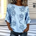thumbnail image 2 of Womens Summer Tops 100% Cotton Fashion Casual Embroidery Round Neck 3/4 Sleeve Spring Blouse Tops, 2 of 5