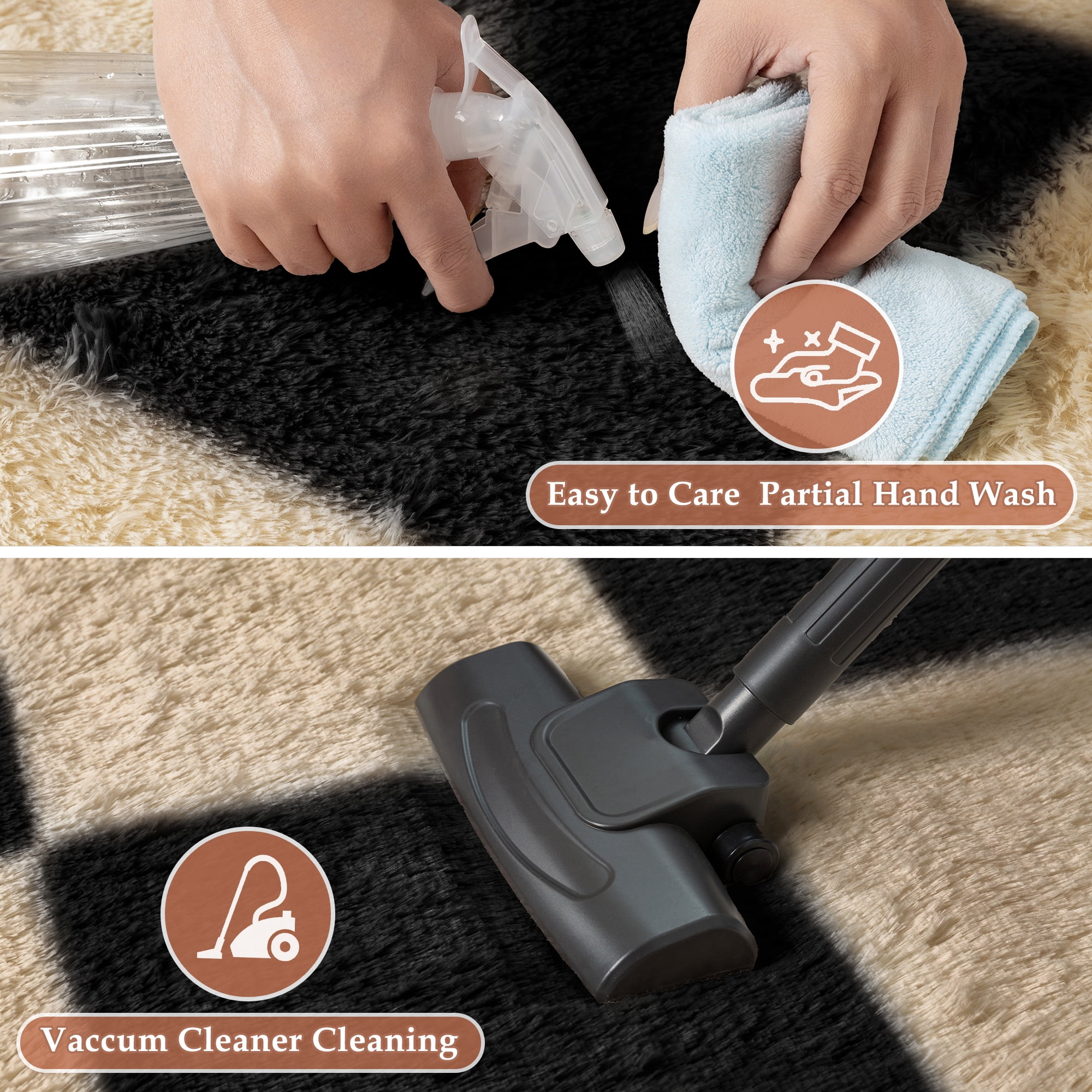 BERTHMEER 8'x10' Large Shag Area Rugs for Living Room Bedroom Dining Room Office Farmhouse Modern Checkered Contemporary Plush Soft Carpets Indoor Fuzzy Fluffy Washable Rugs, Black