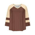 thumbnail image 5 of T-Shirts for Women Plus Size V-Neck Color Block 3/4 Sleeve Oversized T-Shirts Loose Tunic Tops, 5 of 6