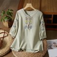 thumbnail image 2 of Busydd Womens Tops Fashion Solid Color Embroidered Button Peasant Shirts Casual 3/4 Length Sleeve Round Neck Summer Tops for Women Comfortable Loose Spring Tops, 2 of 8