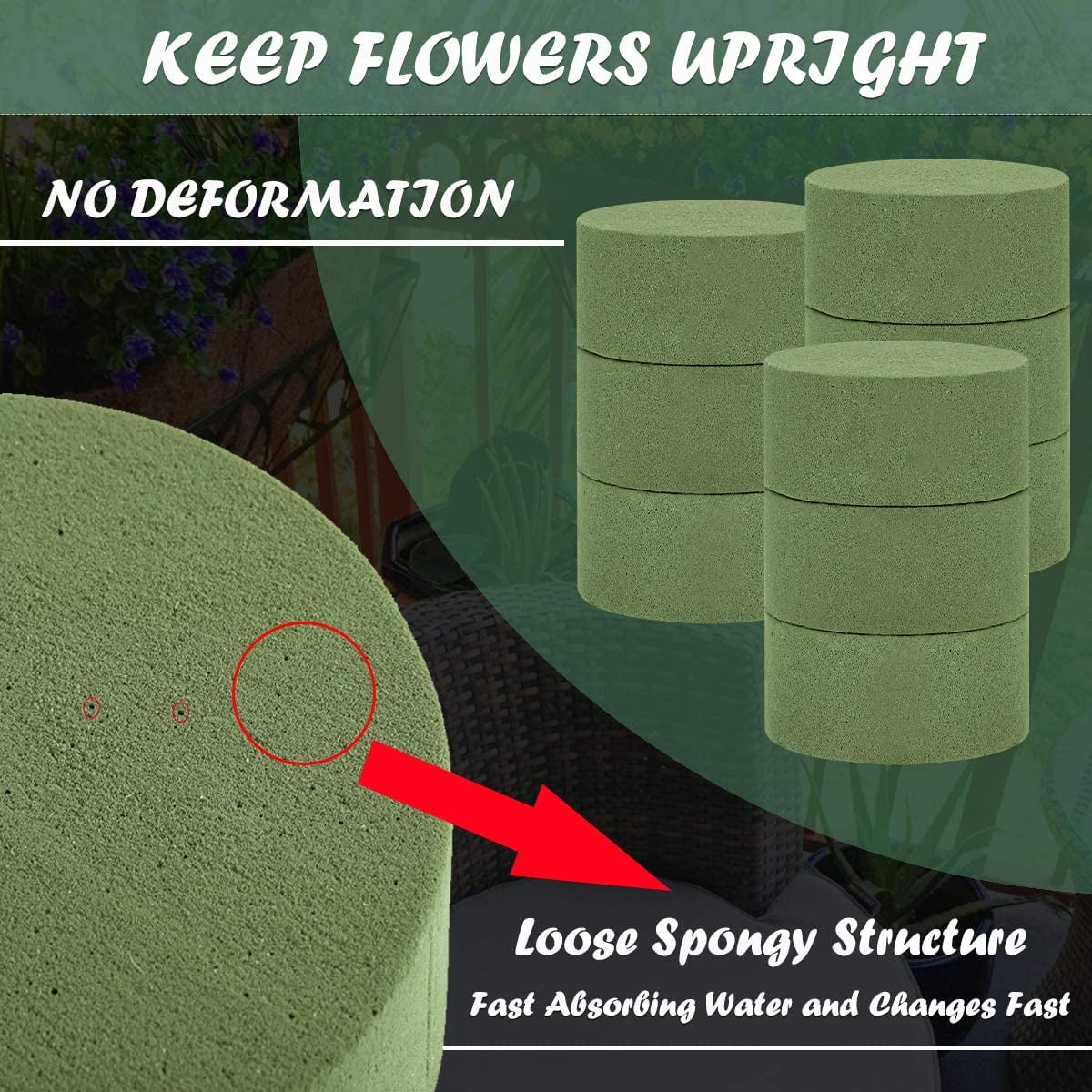 15 PCS Floral Foam, Green Block for Artificial Flowers, Round Wet & Dry Foam Bricks, Florist Foam for Flower Arrangements