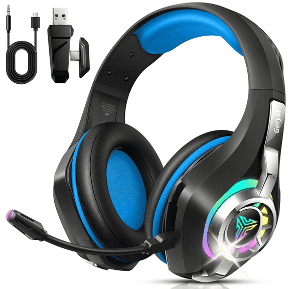 2.4GHz Wireless Gaming Headset for PS4/PS5/Xbox/Switch/PC, Bluetooth Over Ear Headphones with ENC Noise Cancelling Mic,7.1 Stereo Surround Sound, 40mm Drivers, RGB Light, 45H Battery Gaming Headphone