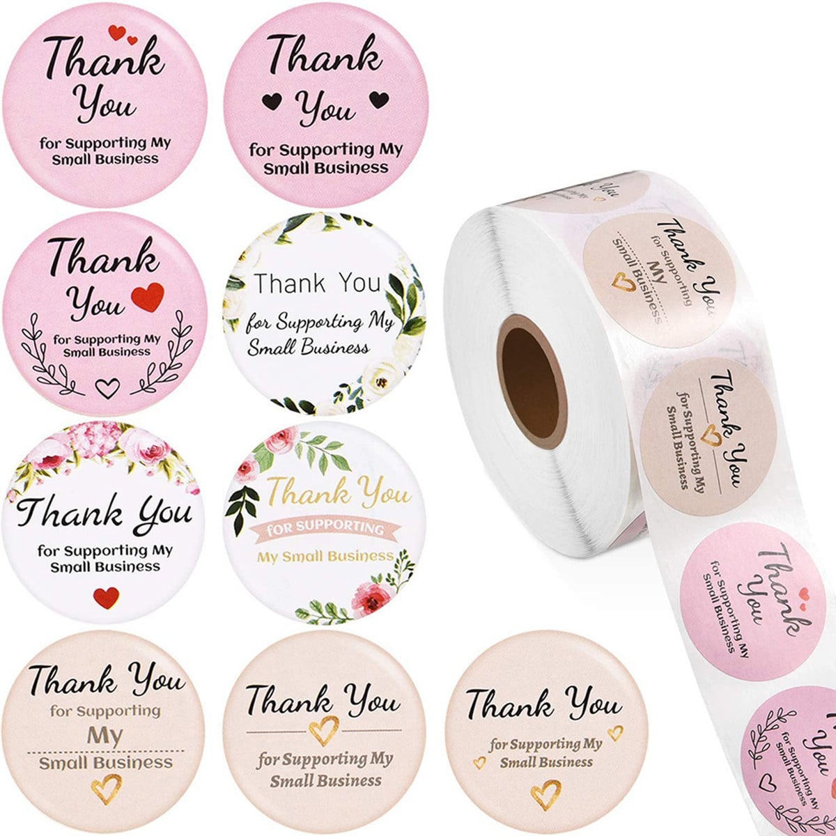 2 Roll of 1000 Pcs Assorted Floral Thank You Stickers Round Sealing Labels Decor 
