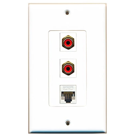 RiteAV - 2 Port RCA Red and 1 Port Cat5e Ethernet White Decorative Wall Plate Decorative