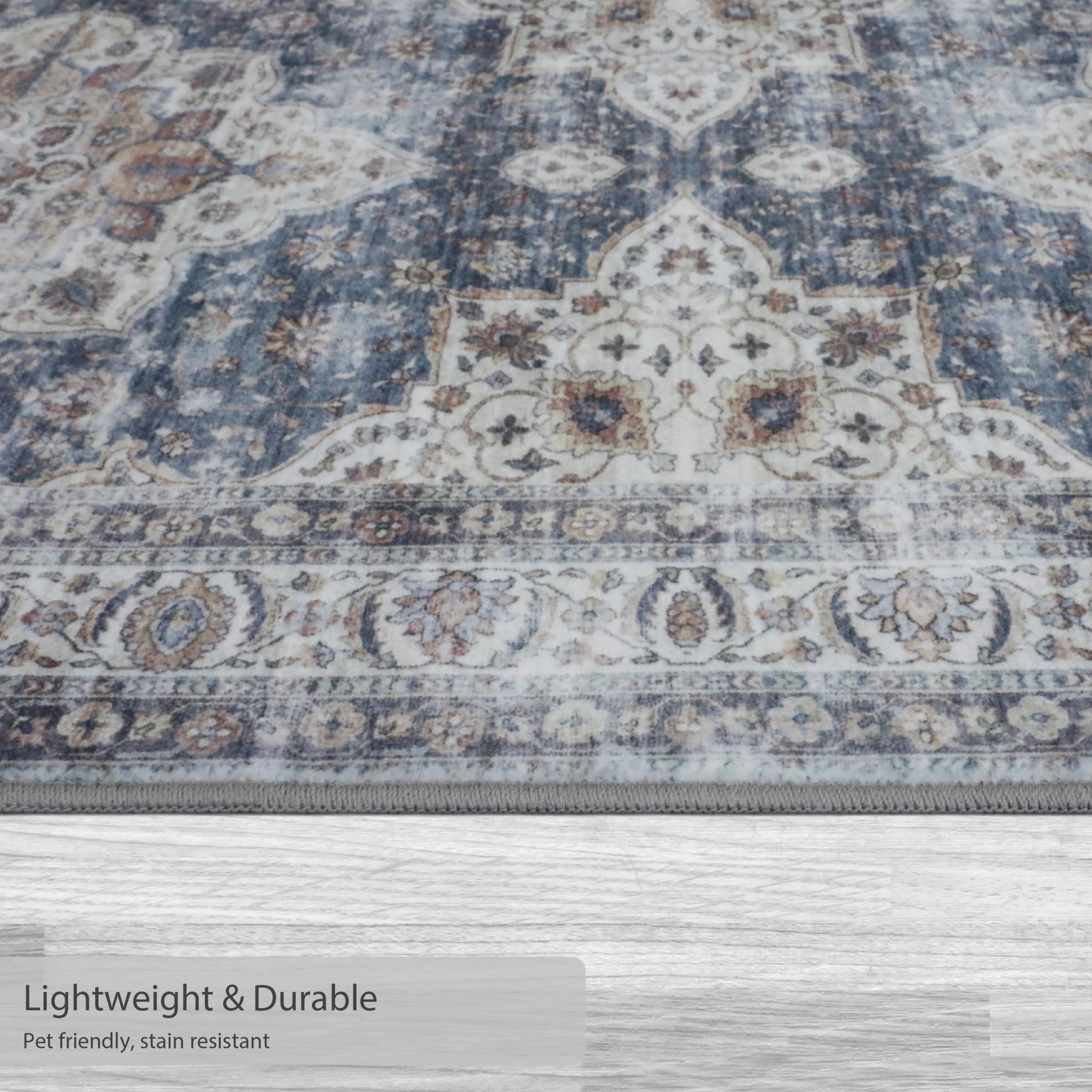 Washable Skid-Resistant Area Rug Geometric Navy/Cream 8' x 11'