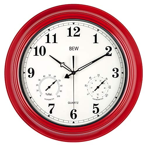 BEW Large Outdoor Clock, Waterproof Wall Clock with Thermometer and