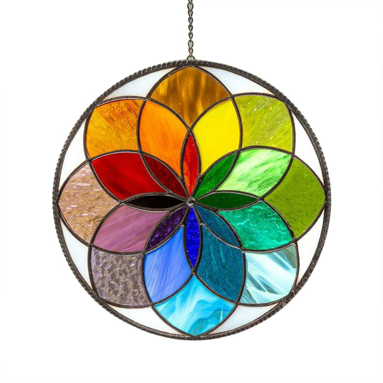 H&D Stained Glass Heart Shaped Suncatcher Window Hanging Wall Art Element  Crystal Sun Catcher Rainbow Maker Garden Decor Gift