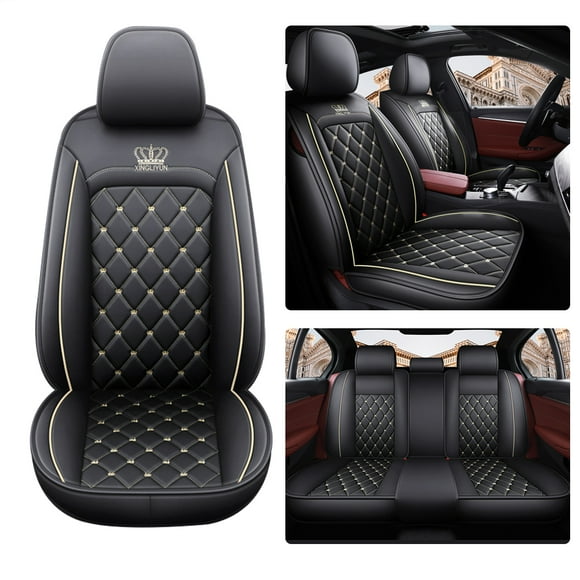 Leadwolf Car Seat Covers for Jeep for Wrangler 1986-Present 5 Seats Leather Waterproof Front Rear Cushion Protector Full Set Black and Beige