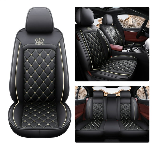 Maidao Car Seat Covers for Porsche for Macan 2014-Present 5 Seats Leather Waterproof Front Rear Cushion Protector Full Set Black and Beige